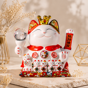 Elvis Presley Lucky Cat avec cristal de céramique émaillée de 10 pouces pour boule pour la décoration de la maison à Noël et au nouvel an chinois - Product Image 6