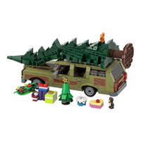 Funbuild Vintage Holiday Station Wagon Olive Green Travel Car With Large Pine Tree on Roof Building Blocks Set