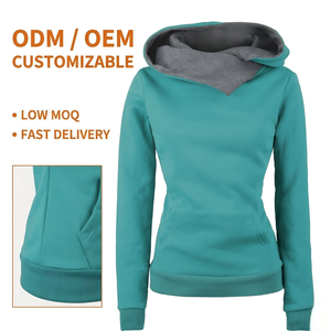 Sweat-shirt à capuche en polyester pour femme, col rabattu, manches longues, style décontracté streetwear, vente en gros OEM ODM - Product Image 1