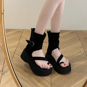 Sandales montantes vintage à semelle épaisse style romain pour femme, nouvelle collection été 2025, avec fermeture éclair courte 26 - Product Image 2