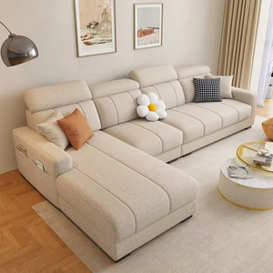 Canapé en L simple et abordable, moderne, en cuir souple avec coin lounge, canapé minimaliste pour salon, vente chaude, canapé crème - Product Image 3
