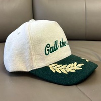 Casquette de baseball brodée en polaire de laine unie pour homme, style vintage à deux panneaux, visière courte, personnalisable, 5 panneaux avec sangle en cuir