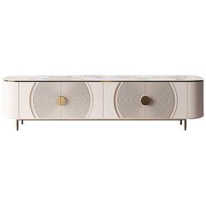 Meuble TV en bois blanc brillant, accessoire de luxe, en acier inoxydable, or, pour salon, vente en gros, usine - Product Image 1