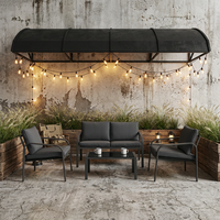 Ensemble de conversation de patio moderne en aluminium gris foncé, 4 pièces, avec table basse en verre trempé, coussins imperméables