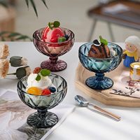 Cristal de luxe en relief 300ML tasses à Dessert à pieds colorés Vintage diamant Base lourde bol de service crème glacée salade bol en verre