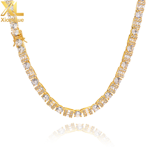 Top Custom GRA VVS Moissanite Bezel Set Geometric Tennis Necklace 18K Gold Plated 925 Silver Hip Hop <b>Iced</b> <b>Out</b> Pass Diamond Test - Product Image 3
