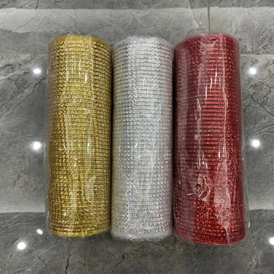 Wholesale decorative poly plastic floral christmas metallic mesh