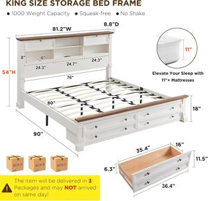 <span class=keywords><strong>Letto</strong></span> matrimoniale king size in stile rustico con testiera libreria da 137,16 cm, <span class=keywords><strong>letto</strong></span> con piattaforma in legno con 2 cassetti e pediera con gambe romane da 45,72 cm - Product Image 6