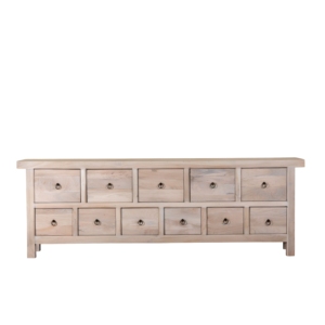 Commode à tiroirs en bois recyclé sablé, rustique, faite à la main, finition naturelle, avec onze tiroirs, pour chambre à coucher - Product Image 1