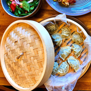 Bamboo <strong>Steamer</strong> 10 Inch - Basket 2 Tier Steam Cooker Pot for Rice, Dim Sum, Fish, Vegetable &amp; Meat <strong>Set</strong> of Two Bamboo Chopsticks - Product Image 5