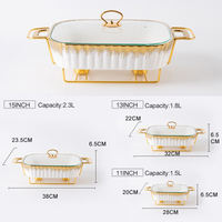 Ensemble de casseroles de cuisson à induction en céramique dorée rectangulaires modernes, vaisselle créative en fer, comprenant un support pour plat de cuisson, pot léger pour hôtel