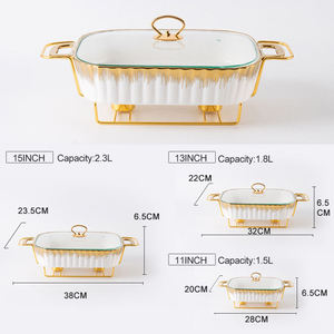 Ensemble de casseroles de cuisson à <span class=keywords><strong>induction</strong></span> en céramique dorée rectangulaires modernes, vaisselle créative en fer, comprenant un support pour plat de cuisson, pot léger pour hôtel - Product Image 3