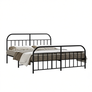 Struttura letto matrimoniale in acciaio verniciato a polvere nero, design industriale, mobili per camera da letto - Product Image 1