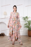 Miyake femmes décontracté bohème Floral Robe De Soir luxe rose modeste église Vestido grande taille manches longues taille libre Robe