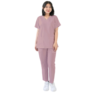 Comfortable Brown Medical <b>Scrub</b> <b>Set</b> with V Neck Short Sleeve Top and Elastic Waist Soft Breathable Fabric for All Day Comfort - Product Image 6