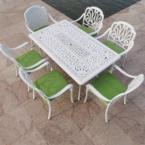 Ensemble de jardin moderne et durable en aluminium moulé pour l'extérieur, table et chaises de salle à manger décontractées résistantes aux UV et imperméables pour 4 personnes - Product Image 4