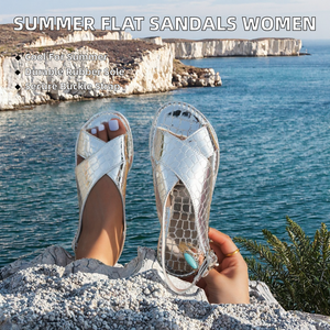 <b>Fashion</b> Outdoor <b>Sandals</b> for Women New Summer Flat 36-43 Large Size Solid Color Casual Buckle Round Toe PU Upper - Product Image 2