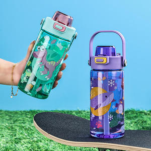 BEDG Botella de Agua Deportiva sin BPA de 600ml, Recipiente de Plástico con Boquilla de Succión de Silicona con Impresión de Dibujos Animados para Niños, Novedad - Product Image 3