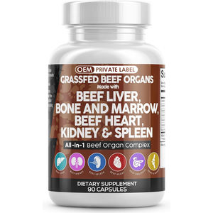 Capsules de foie de bœuf nourris à l'herbe OEM avec dessiccation, cœur de bœuf, rate, pancréas et supplément de pilules enzymatiques Dao pour os et moelle - Product Image 1
