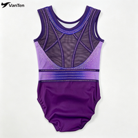 Magnifique justaucorps de gymnastique sans manches violet avec strass étincelants en spandex, ensemble de danse pour filles, tenue d'entraînement