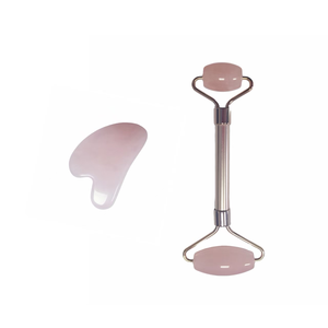 Ensemble Gua Sha en quartz rose, directement de l'usine, avec manche en acier inoxydable 304, OEM disponible - Product Image 2