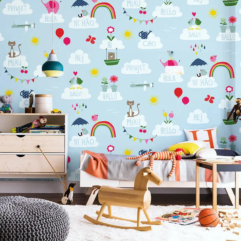 Modern Home Interior Wall Paper Decorative Clouds And Flowers Kids Bedroom Living Room Cartoon Wallpapers