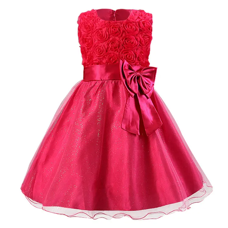 Wholesale Fashion Rose Princess Girls Sleeveless Night Dress Birthday Dresses for Girls