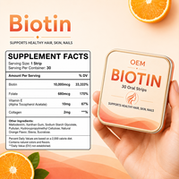 Complément alimentaire pour la croissance des cheveux, la peau et les ongles, formule en film oral dissolvable à base de biotine, collagène, kératine et vitamines.