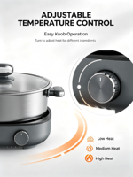 Casserole électrique multifonction 4L en acier inoxydable, avec revêtement antiadhésif en verre trempé, température réglable