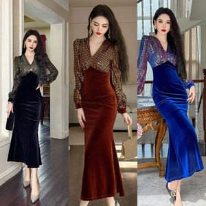 Vestido largo elegante <span class=keywords><strong>de</strong></span> mujer con cuello redondo, manga acampanada estilo Y2K y abertura alta en el muslo - Product Image 4