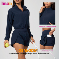 Ensemble veste zippée et short de tennis pour femme, personnalisé OEM ODM, col montant, ourlet à cordon de serrage, entièrement zippé, léger, pliable, séchage rapide, respirant
