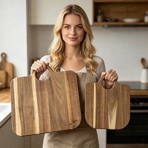 Acacia <b>Wood</b> Cutting Board Rectangle With Handle Kitchen Chopping <b>Block</b> For Steak Bread Pizza - Product Image 5