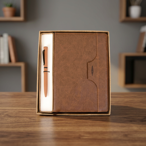 Brown PU Leather Notebook and Pen <b>Gift</b> <b>Set</b> in Presentation Box - Product Image 5