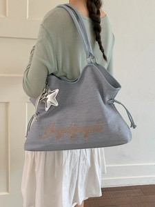 New <b>Vintage</b> Style Girls' Shoulder Bag with Two Straps Portable Tote Bag and Letter Pattern Jeans for Daily Use and Travel - Product Image 4