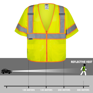 سترة أمان مخصصة عالية الوضوح من الفئة 3 حسب معايير ANSI، ثنائية اللون، بسحاب إغلاق، شبكية مريحة، بشريط عاكس عالي 5 سم، مع إمكانية تخصيص الشعار واللون - Product Image 2