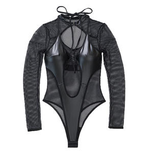 Yicheng Costume Érotique Fétichiste <span class=keywords><strong>Sexy</strong></span> pour Adulte, Body en Maille PU, Lingerie Chaude pour Femme, Babydoll Sans Entrejambe en Résille, <span class=keywords><strong>Latex</strong></span> pour Femme - Product Image 5