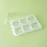 Boîte à macarons jetable pliable en plastique transparent, 6 cavités, en PET de qualité alimentaire, plateau d'emballage pour sushis, desserts et pâtisseries avec couvercle
