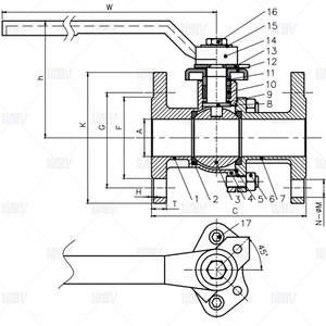 Válvula de bola con brida JIS Q41F-10K con tratamiento térmico FRAS y vástago sólido a prueba de explosiones - Product Image 2