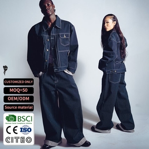 Conjunto de Jeans de Mezclilla Pesada con Rayas Finas y Logotipo Personalizado, Estilo Japonés, en Oferta - Product Image 1