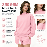 Sweat-shirt en molleton à col montant 350 GSM pour femme, couleur macaron, style streetwear américain, pull chaud, fabrication en marque blanche