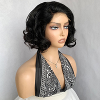 Perruque Lace Front 5*55, style Bob, texture Kinky Curly, mélange Afro Loose Wave, 85% Cheveux Humains, 15% Synthétique, volumineuse, faite à la main, douce, anti-emmêlement, densité 150%