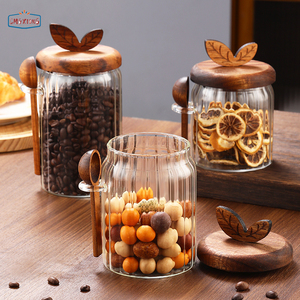 Riciclabile di lusso vuoto di <span class=keywords><strong>vetro</strong></span> sale pepe erbe contenitore di spezie con coperchio in legno di Acacia e cucchiaio di <span class=keywords><strong>vetro</strong></span> rotondo bottiglia di condimento - Product Image 3