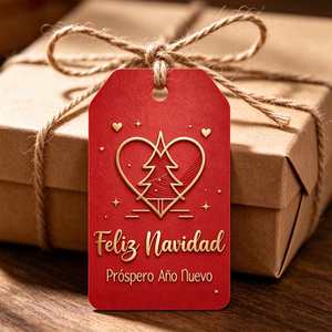 Etiquetas Navideñas Españolas de Madera, Fondo Rojo, Letras Doradas, Etiqueta de Bendición Navideña para Envolver Regalos - Product Image 2