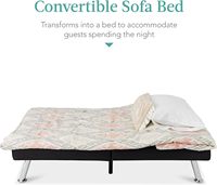 Sofá Cama Futón Convertible Ajustable y Plegable de 3 Plazas, Tapizado en Cuero Sintético Moderno, con Reposabrazos Extraíbles, Color Negro