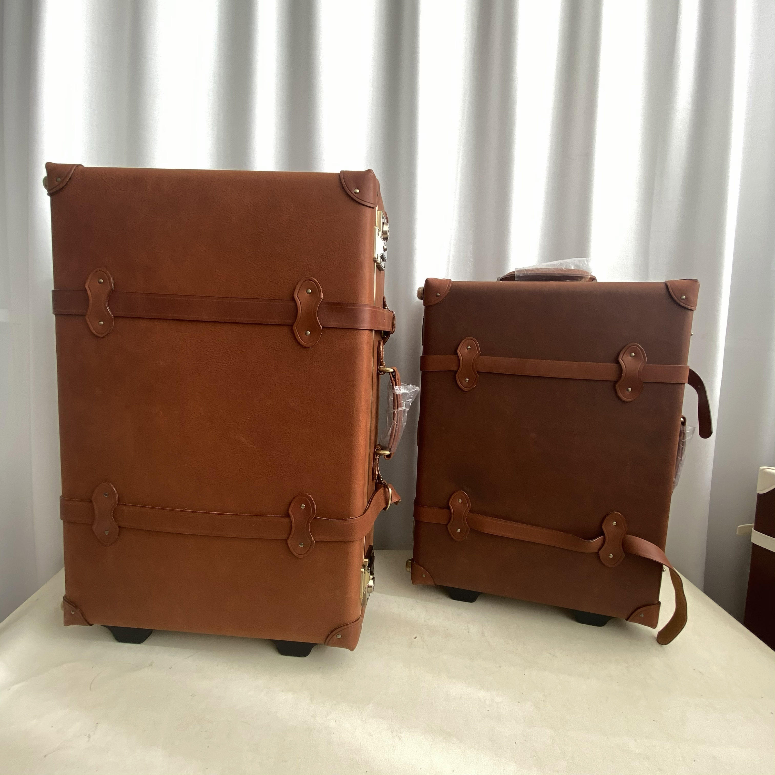 Vintage Style Leather Handmade Retro Kids Travel Trolley Bags