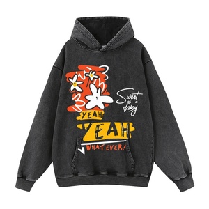 Sudadera de algodón de invierno con cuello redondo, estampado transfronterizo, estilo callejero americano, sudadera con capucha vintage desgastada, floral pintado a mano - Product Image 1