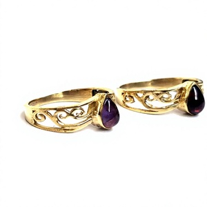 Vente en gros de bague en laiton, métal, argent, pierre naturelle bague en pierre d'améthyste pour femmes, filles, bagues en grenat rouge - Product Image 1
