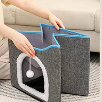 Lit pour chat pliable d'intérieur personnalisé avec griffoir et rangement, durable