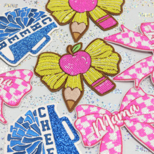 Patchs thermocollants brodés à sequins '<span class=keywords><strong>Mama</strong></span>' de 3,5 pouces, motif nœud rose à carreaux, pour sacs à couches, chapeaux, casquettes et projets DIY - Product Image 6