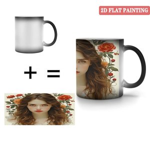 Taza de Cerámica Blanca para Sublimación, 11 oz, Color Negro Escarchado, Taza de Café que Cambia de Color, Diseño de Pintura Plana 2D - Product Image 4